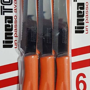 Marietti top, set 6 coltelli tavola arancio,con seghetto 11 cm manico in nylon lama in acciaio