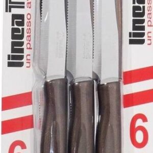 Marietti top, set 6 coltelli tavola marroni,con seghetto 11 cm manico in nylon lama in acciaio