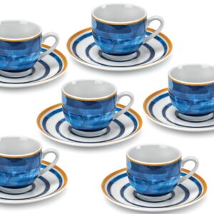 Fade blue marine, set 6 tazze da caffè in fine porcellana, qualità extra