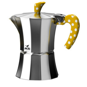 Morinox, caffettiera in alluminio color 3 tazze con manico giallo