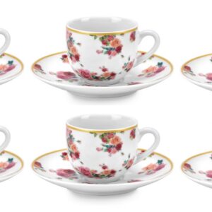 Fade rosemary, set 6 tazze con piattino caffè, in fine porcellana