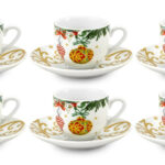Fade xmas gift Natale, set 6 tazze con piattino caffè, in fine porcellana