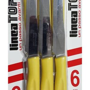 Marietti top, set 6 coltelli tavola giallo,con seghetto 11 cm manico in nylon lama in acciaio
