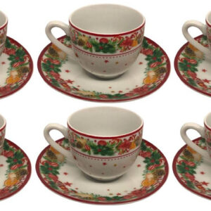 Fade Happyness Natale, set 6 tazze caffè con piattino in fine porcellana