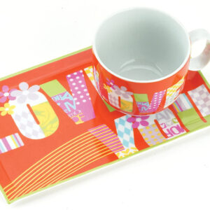 Tognana, set colazione 370 ml love in porcellana, composto da un vassoio rettangolare e tazza colazione
