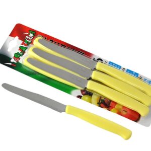 Svanera tagliataglia set 6 coltelli tavola lama dentata acciaio inox cm 11 manico giallo