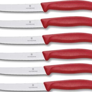 Victorinox set 6 coltello da tavola rosso dentato punta tonda qualità extra