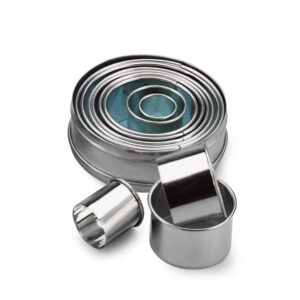 Eva collection, set 11 stampini taglia biscotti lisci forma anello in acciaio inox