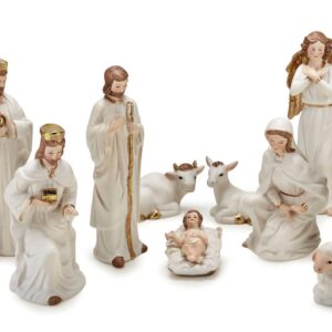 Fade xmas nativity Natale bianco oro, presepe 11 pz in resina