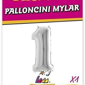 Rocca fun factory, palloncino numero 1 argento mega 40 - 101 cm 1 pz