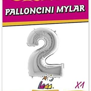 Rocca fun factory, palloncino numero 2 argento mega 40 - 101 cm 1 pz