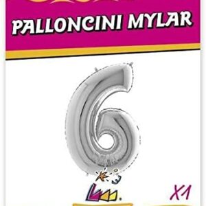 Rocca fun factory, palloncino numero 6 argento mega 40 - 101 cm 1 pz