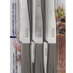 Gnali, set 6 coltello tavola Tortora, lama dentata cm 11