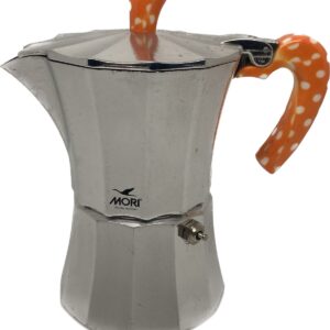Morinox, caffettiera in alluminio color 3 tazze con manico arancio