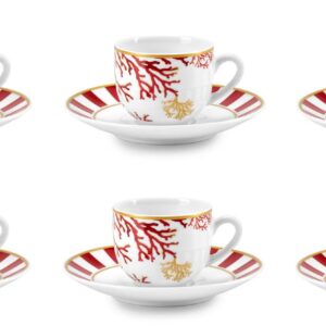 Fade lagoon, set 6 tazze caffè 100 ml con piattino in fine porcellana