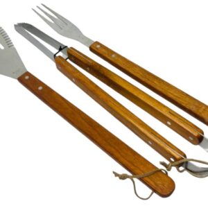 Fade set 3 pezzi accessori barbicue in acciaio e legno