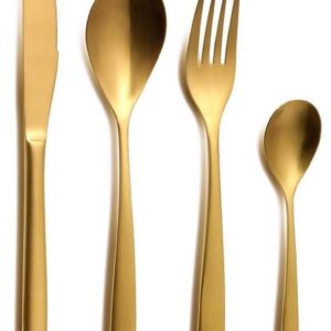 Comas barcellona ,set posate oro 24 pz in acciaio inox con trattamento colore in pvd