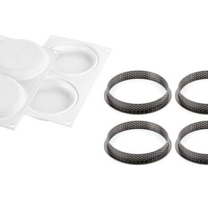 Silikomart set 4 forma ø 120 mm tonda per forno in plastica forata + stampo in silicone resistente + 230°