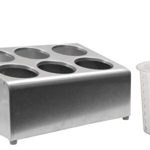 Tablecraft cilindro a due livelli in acciaio inox con 6 fori cestelli per posate in plastica