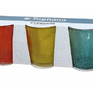 Tognana craquelè 2 ,set 3 bicchiere da acqua, cl 31 in pasta di vetro