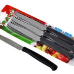 Svanera tagliataglia, set 6 coltelli tavola lama dentata acciaio cm 11 manico nero