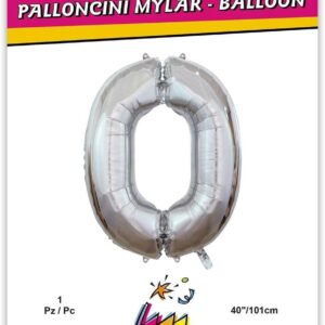 Rocca fun factory, palloncino numero 0 argento mega 40 - 101 cm 1 pz