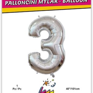 Rocca fun factory, palloncino numero 3 argento mega 40 - 101 cm 1 pz