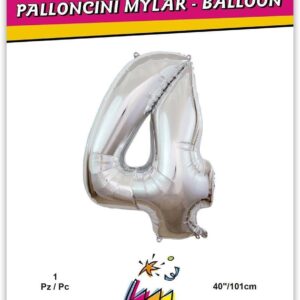 Rocca fun factory, palloncino numero 4 argento mega 40 - 101 cm 1 pz