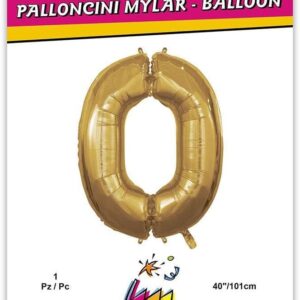 Rocca fun factory, palloncino numero 0 oro mega 40 - 101 cm 1 pz