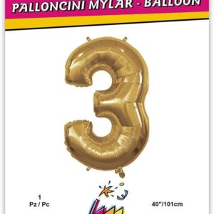Rocca fun factory, palloncino numero 3 oro mega 40 - 101 cm 1 pz