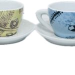 Giannini incisioni, set 4 tazze da cappuccino con piattino in porcellana