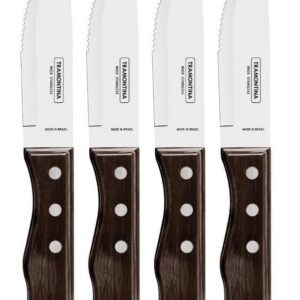 Tramontina Jumbo, set 4 coltello da bistecca dentato a punta, manico legno