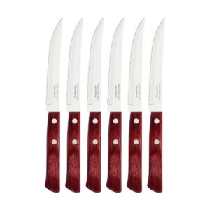 Tramontina Classic, set 6 coltello da bistecca dentato a punta, manico legno bordoux