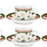 Fade Xmas Circus Natale, set 6 tazze con piattino caffè, in fine porcellana