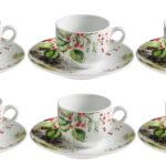 Galbiati Winter Garden Natale, set 6 tazze da caffe con piatto in fine porcellana