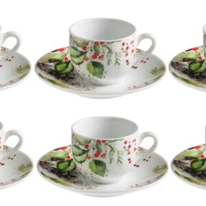 Galbiati Winter Garden Natale, set 6 tazze da caffe con piatto in fine porcellana