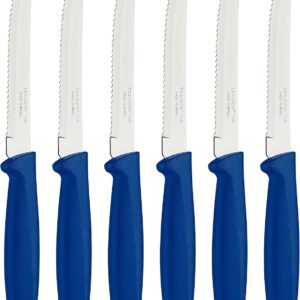 Tramontina Plenus, set 6 coltello Blu da bistecca dentato a punta, manico plastica