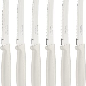 Tramontina Plenus, set 6 coltello Bianco da bistecca dentato a punta, manico plastica
