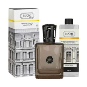 Mami Milano sandalo nero, box lampada catalitica tortora, con ricarica 500 ml