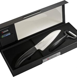 Kyocera Set coltello da cucina + pelaortaggi, Nero