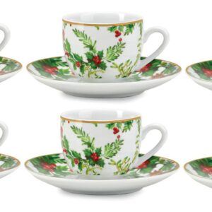 Fade Redberry natale, set 6 tazze con piattino caffè, in fine porcellana