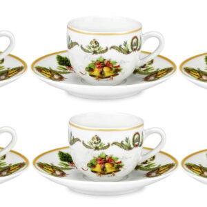 Fade Xmas Bells Natale, set 6 tazze con piattino caffè, in fine porcellana