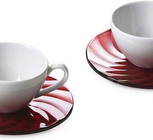 Omada set 2 tazzine caffè rosso con piattino ø 12 cm effetto diamond