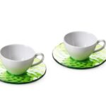 Omada, set 2 tazzine caffè verde con piattino ø 12 cm effetto diamond