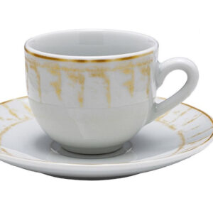 Fade rays oro, set 6 tazze caffè con piattino in finissima porcellana