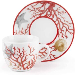 Excelsa coral, tazze da caffè con piatto