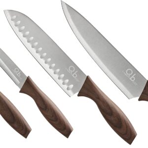 Mopita Smart, Set 4 Coltelli da cucina in acciaio inox, manico soft touch effetto legno ergonomico