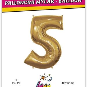 Rocca fun factory, palloncino numero 5 oro mega 40 - 101 cm 1 pz
