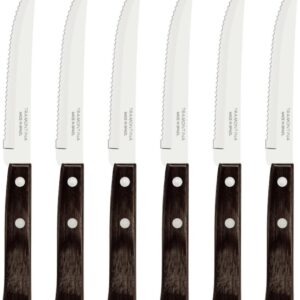 Tramontina Classic, set 6 coltello da bistecca dentato a punta, manico legno nero