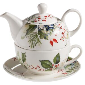 Galbiati Winter Garden Natale, tea for one teiera con tazza e piatto